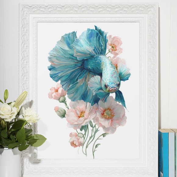 Watercolor Betta Fish with Flowers Wall Art Print Unframed - Enchanting Aquatic - Picture 6 of 6